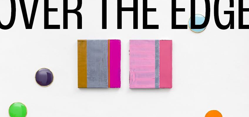 Cover of the catalogue with colourful wall display of different art works